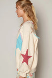POL V-Neck Long Sleeve Star Fringe Sweater - Trendsi