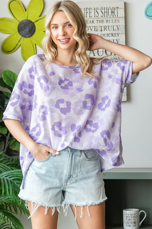 HOPELY Print Waffle Oversized T-Shirt - Trendsi