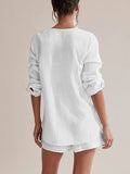Notched Long Sleeve Top and Shorts Set - Trendsi