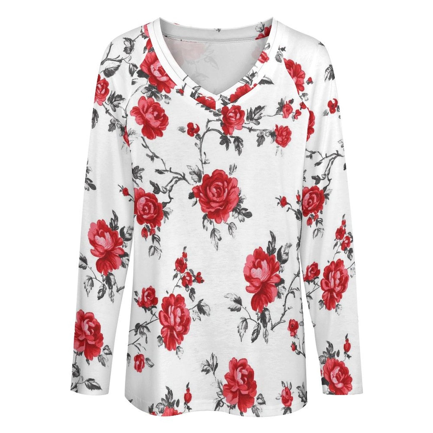 Baha Ranch Colores de Mexico Red Rose Floral Long Sleeve Top