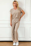 Pocketed V-Neck Top and Wide Leg Sweater Set - Trendsi - Flyclothing LLC