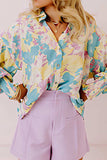 Printed Button Down Lantern Sleeve Shirt - Trendsi - Flyclothing LLC