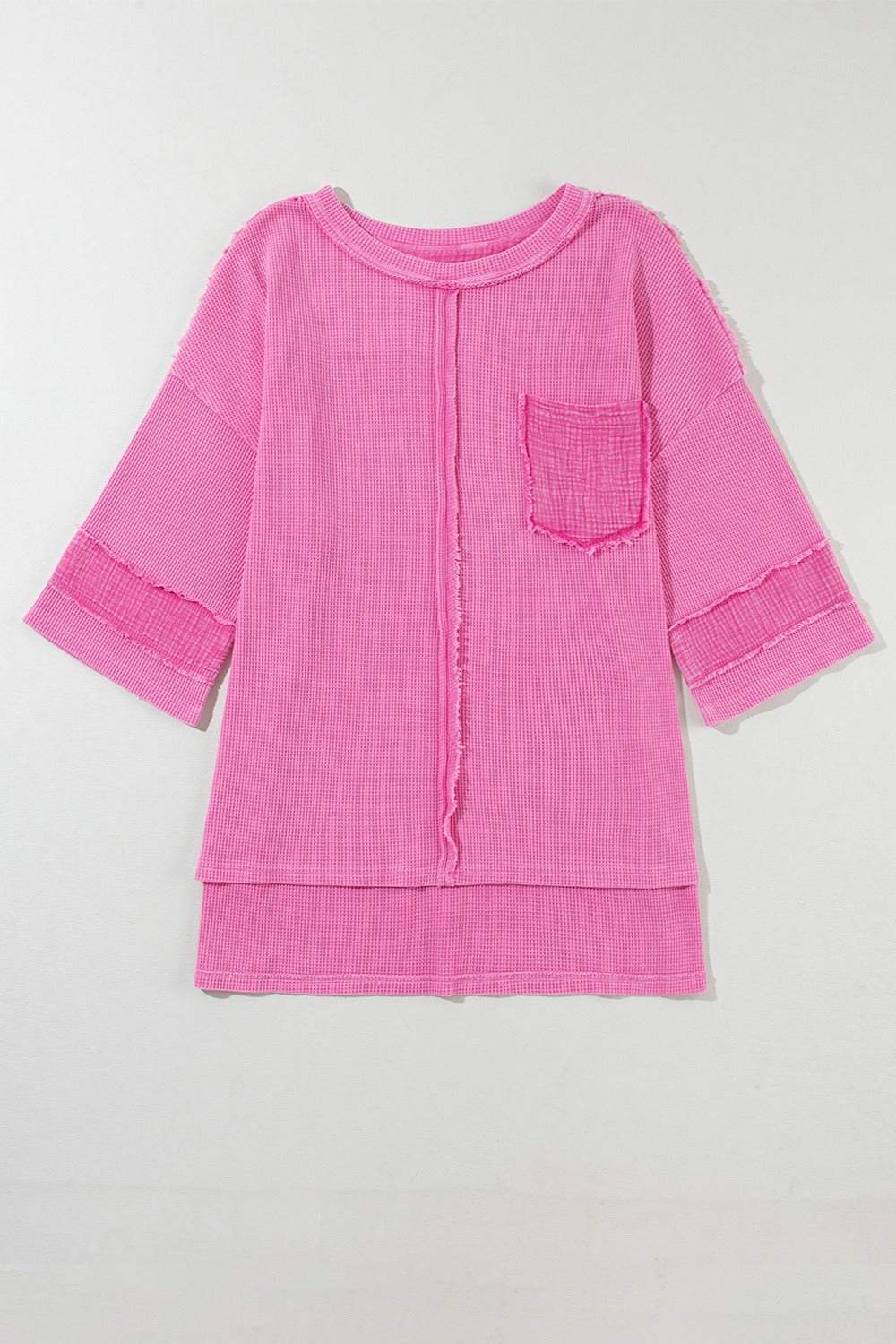 Pocketed Round Neck Three-Quarter Sleeve T-Shirt - Trendsi - Flyclothing LLC
