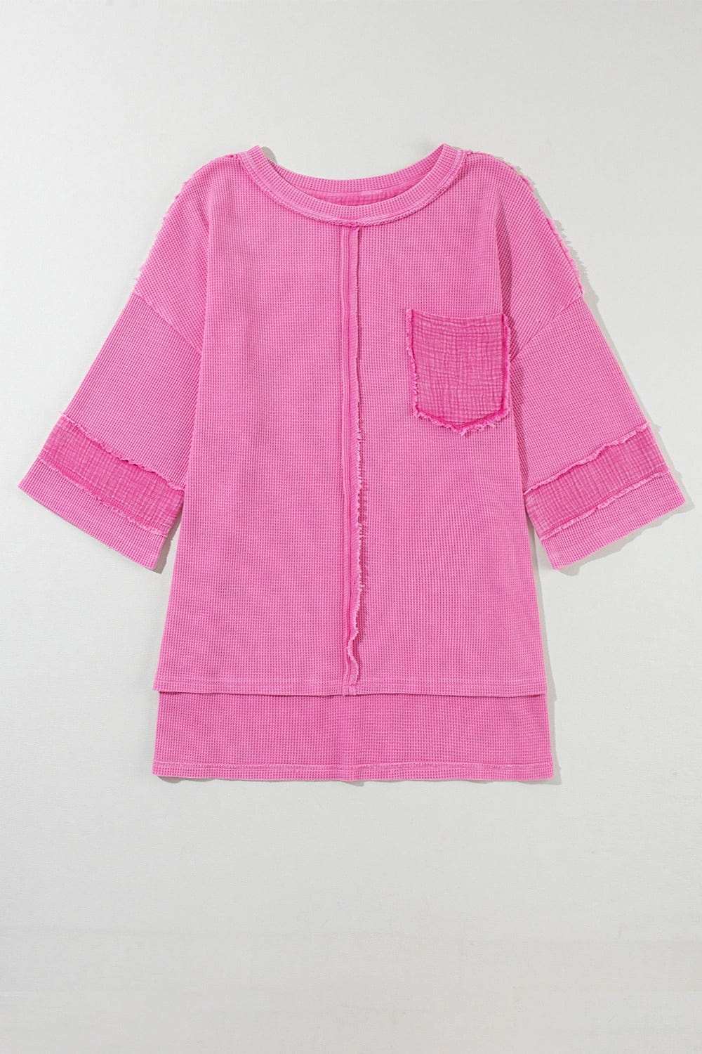 Pocketed Round Neck Three-Quarter Sleeve T-Shirt - Trendsi - Flyclothing LLC