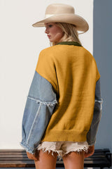 Double Take Full Size Star Pattern Raw Edge Long Sleeve Sweater - Trendsi - Flyclothing LLC