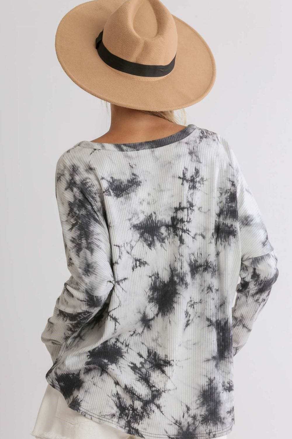 Umgee Full Size Tie Dye Round Neck Ribbed Button Front Top Plus Size - Trendsi - Flyclothing LLC