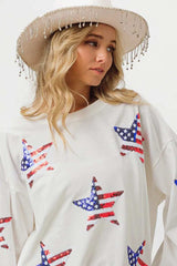 BiBi American Flag Sequin Star Sweatshirt - Trendsi - Flyclothing LLC