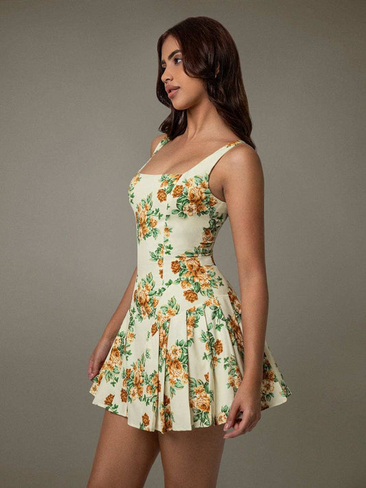 Floral Sleeveless Mini Pleated Dress - Trendsi - Flyclothing LLC