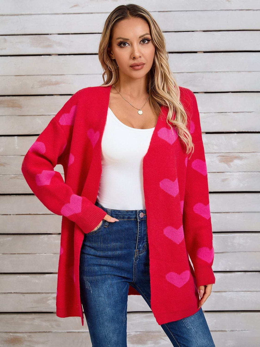 Angel Wings Heart Open Front Long Sleeve Cardigan - Trendsi - Flyclothing LLC