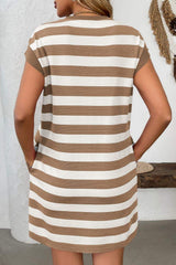 Contrast Striped Round Neck Short Sleeve Mini Dress - Trendsi - Flyclothing LLC