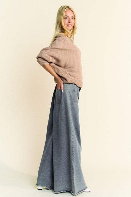 Davi & Dani Round Neck Batwing Sleeve Sweater - Trendsi - Flyclothing LLC