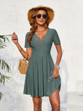 Eyelet Short Sleeve Mini Dress - Trendsi