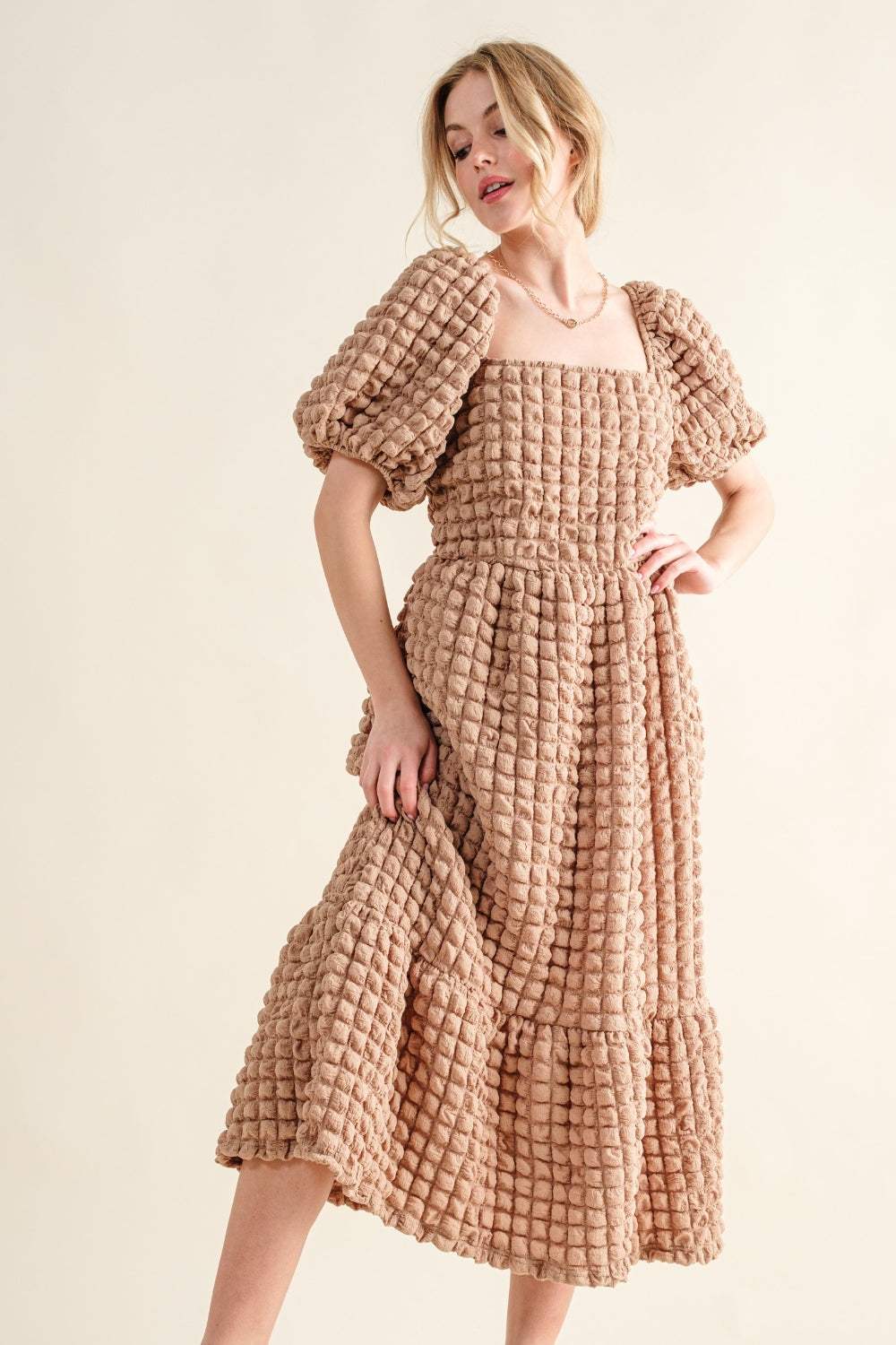 And The Why Full Size Square Neck Puff Sleeve Dress - Trendsi - Flyclothing LLC
