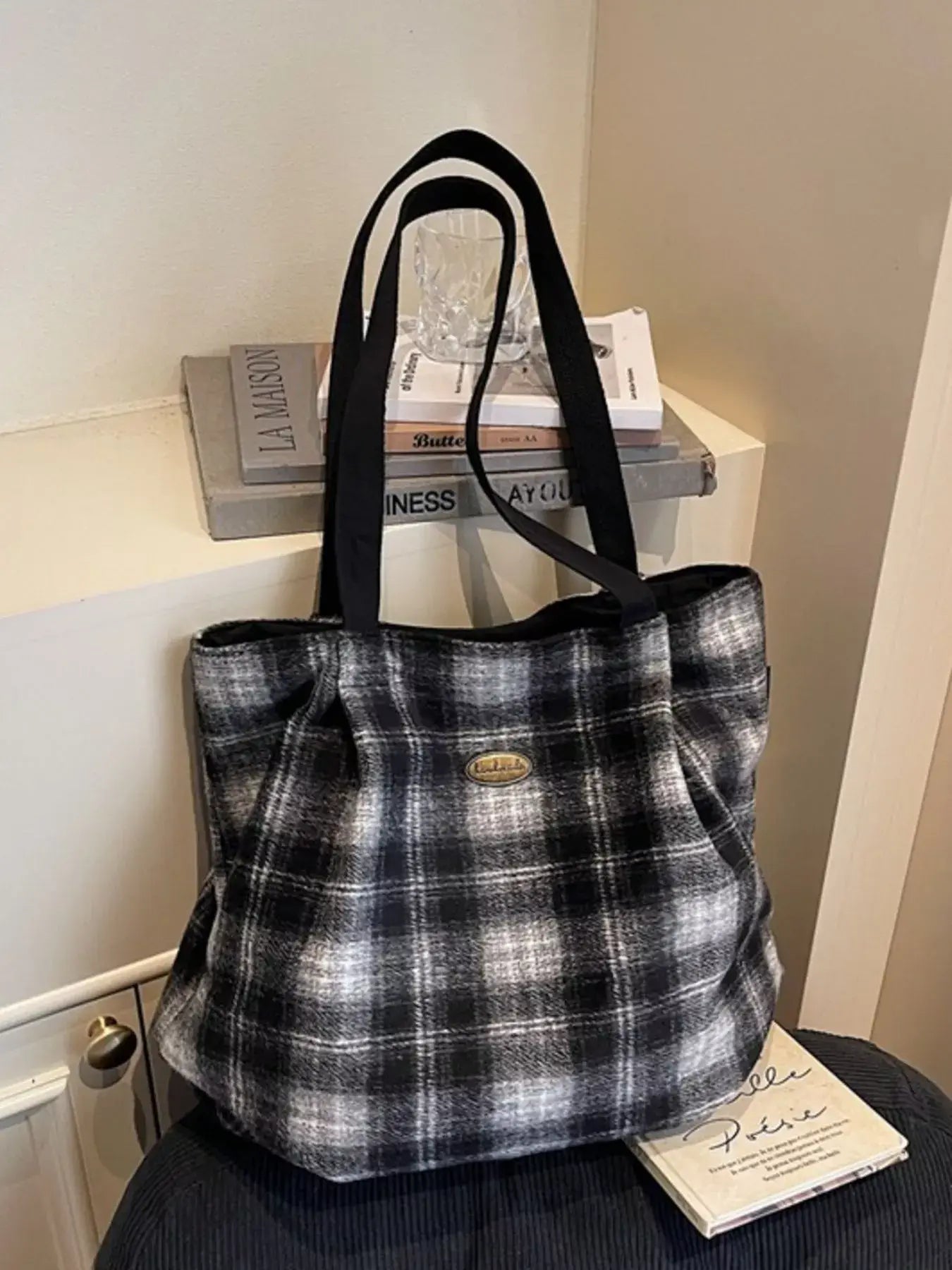 Plaid Pattern Casual Tote Bag - Trendsi - Flyclothing LLC