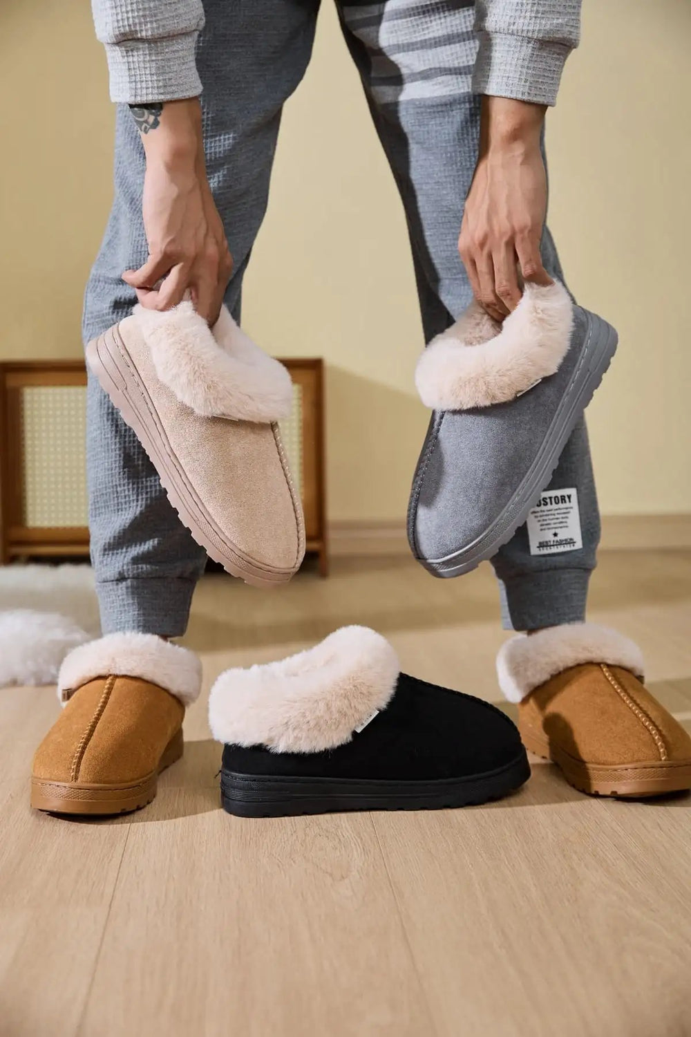 Faux Fur Round Toe Platform Slippers - Trendsi