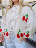 Tied Cherry Round Neck Long Sleeve Cardigan - Trendsi - Flyclothing LLC