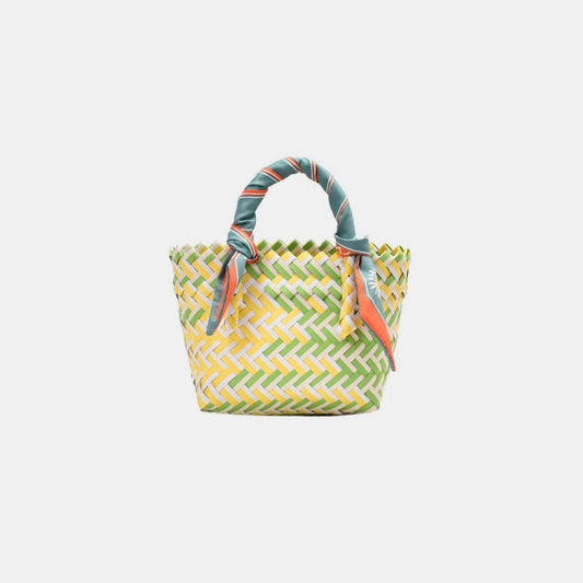 Contrast Woven Handbag with Ribbon - Trendsi