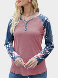 V-Neck Floral Long Sleeve T-Shirt - Trendsi - Flyclothing LLC