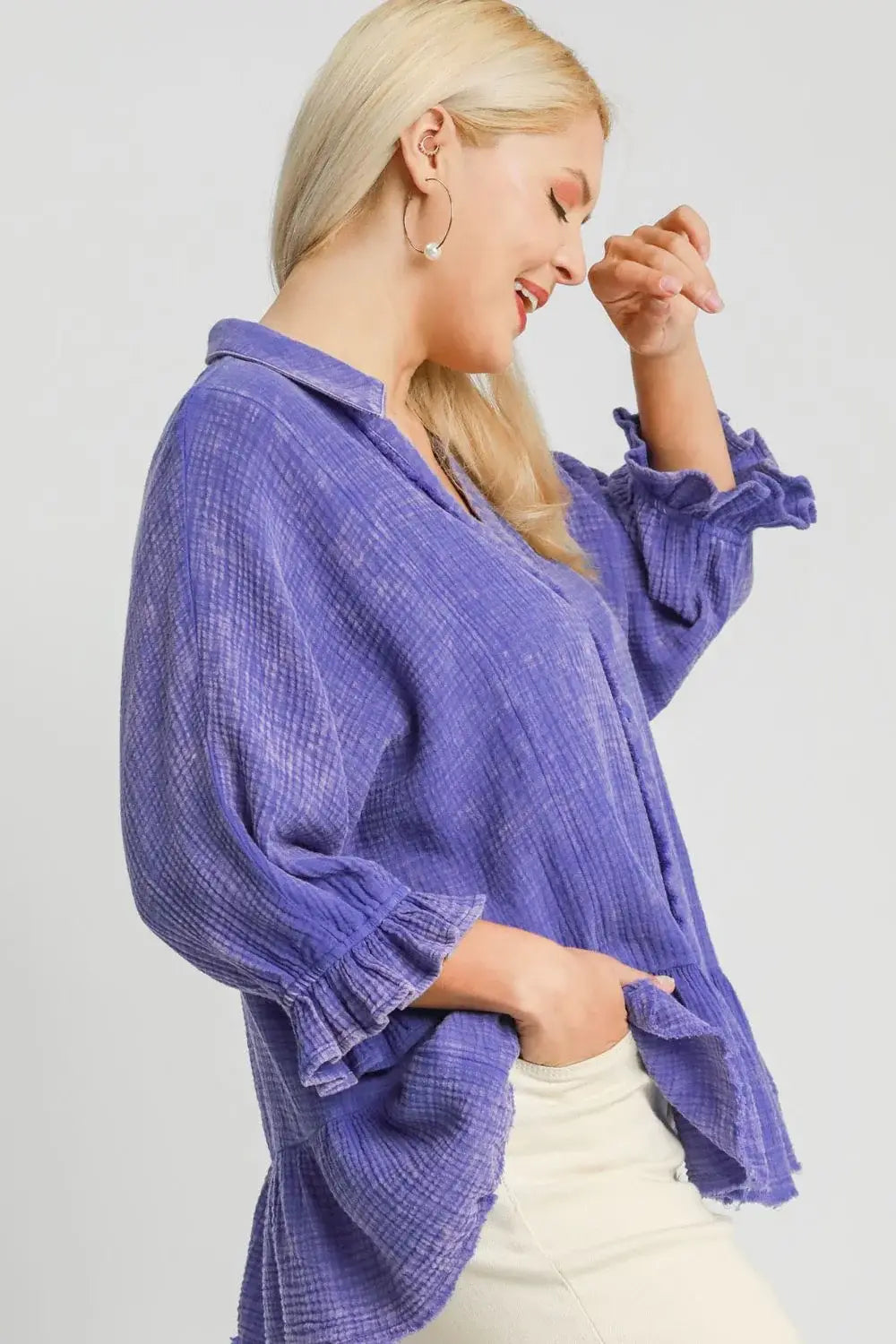 Umgee Plus Size Size Mineral Washed Cotton Gauze Top - Trendsi - Flyclothing LLC