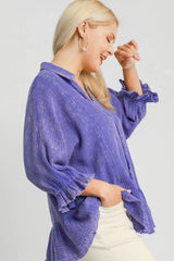 Umgee Plus Size Size Mineral Washed Cotton Gauze Top - Trendsi - Flyclothing LLC