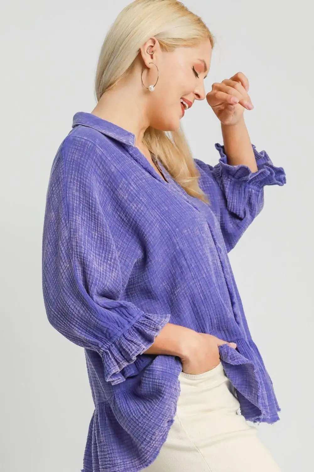 Umgee Plus Size Size Mineral Washed Cotton Gauze Top - Trendsi - Flyclothing LLC