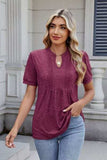 Notched Short Sleeve Solid Color Top - Trendsi - Flyclothing LLC