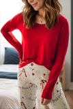 Round Neck Long Sleeve Top and Printed Pants Lounge Set - Trendsi - Flyclothing LLC