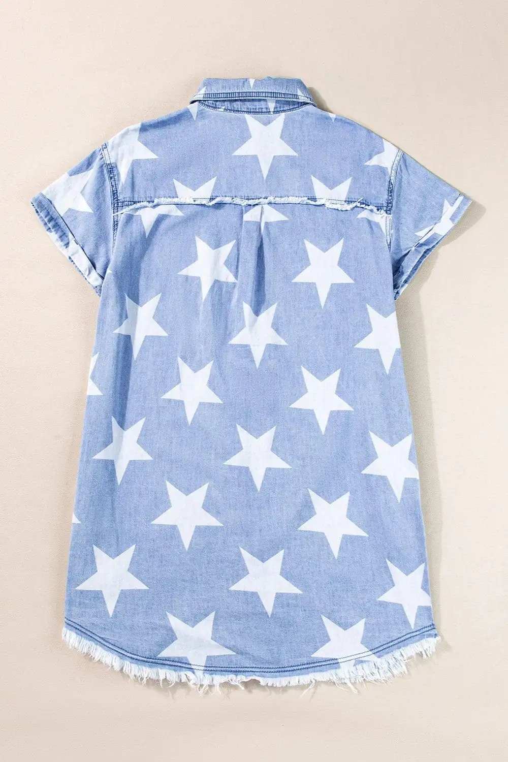 Raw Hem Star Short Sleeve Denim Dress - Trendsi - Flyclothing LLC