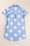 Raw Hem Star Short Sleeve Denim Dress - Trendsi