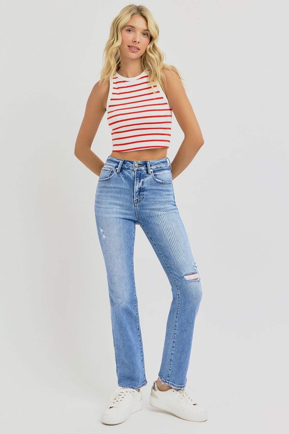 RISEN Full Size Distressed High-Rise Ankle Straight Jeans - Trendsi - Flyclothing LLC