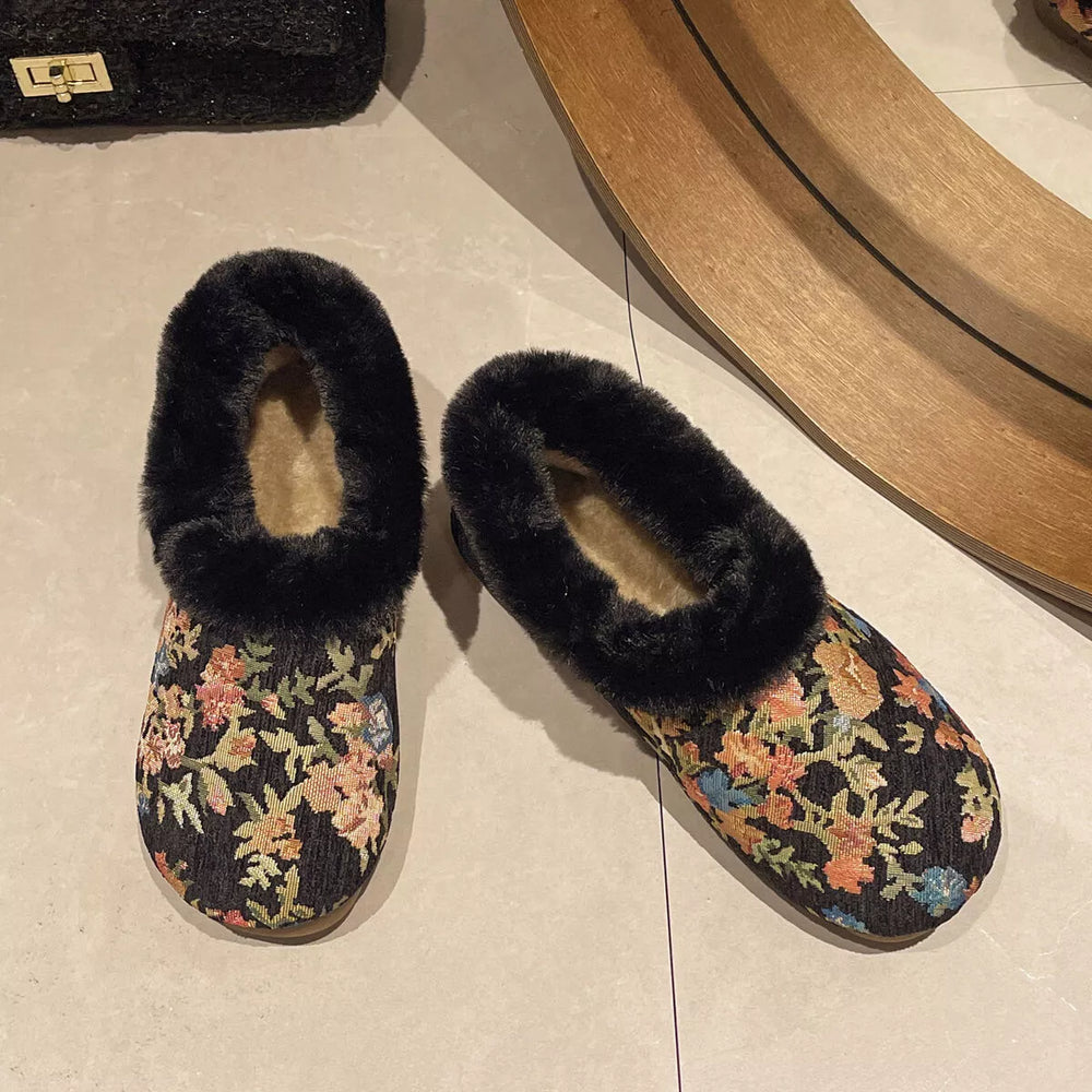 Floral Pattern Plush Lined Slip-Ons - Trendsi - Flyclothing LLC
