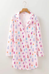 Printed Collared Neck Long Sleeve Lounge Dress - Trendsi - Flyclothing LLC