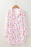 Printed Collared Neck Long Sleeve Lounge Dress - Trendsi - Flyclothing LLC