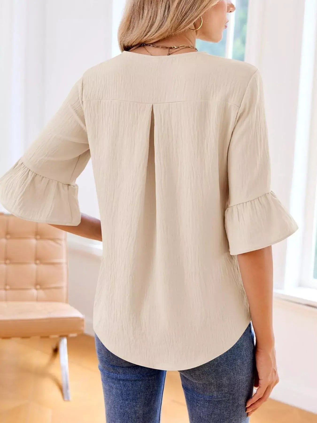 Ruffled Flounce Sleeve Blouse - Trendsi - Flyclothing LLC