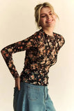 Davi & Dani Floral Print Mesh Long Sleeve Layering Top - Trendsi