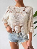 Openwork Round Neck Cover-Up - Trendsi