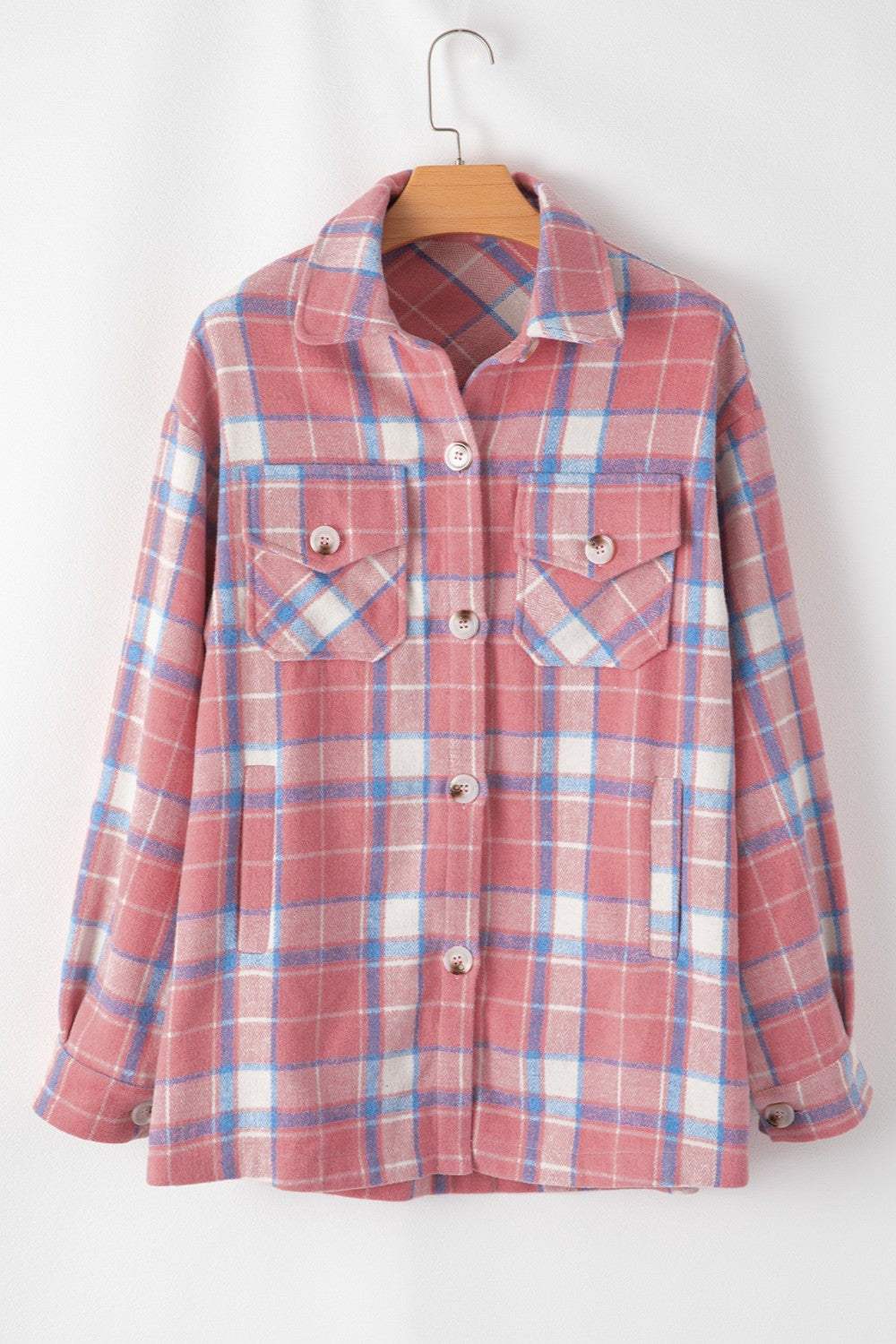 Plaid Button Up Long Sleeve Shacket - Trendsi - Flyclothing LLC