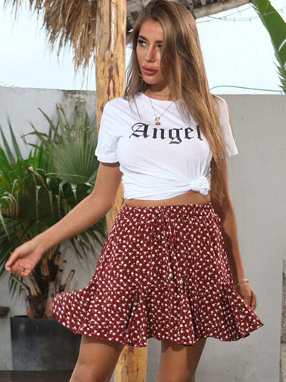 Perfee ANGEL Round Neck Short Sleeve T-Shirt - Trendsi - Flyclothing LLC