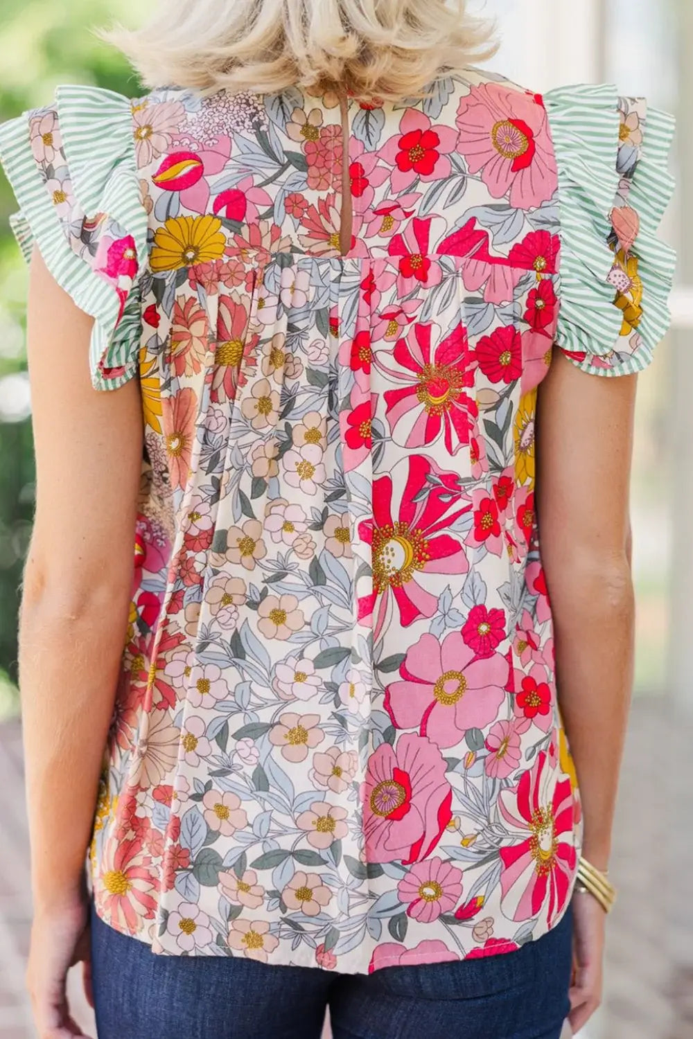 Frill Floral Print Ruffle Cap Sleeve Blouse - Trendsi - Flyclothing LLC