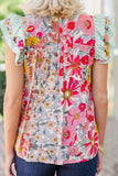 Frill Floral Print Ruffle Cap Sleeve Blouse - Trendsi - Flyclothing LLC
