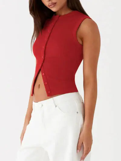 Lovelet Button Up Round Neck Tank - Trendsi - Flyclothing LLC