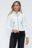 Snobbish Faux Leather Zip Up Drawstring Hooded Jacket - Trendsi