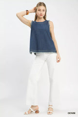 Umgee Sleeveless Fringe Hem Denim Top - Trendsi - Flyclothing LLC