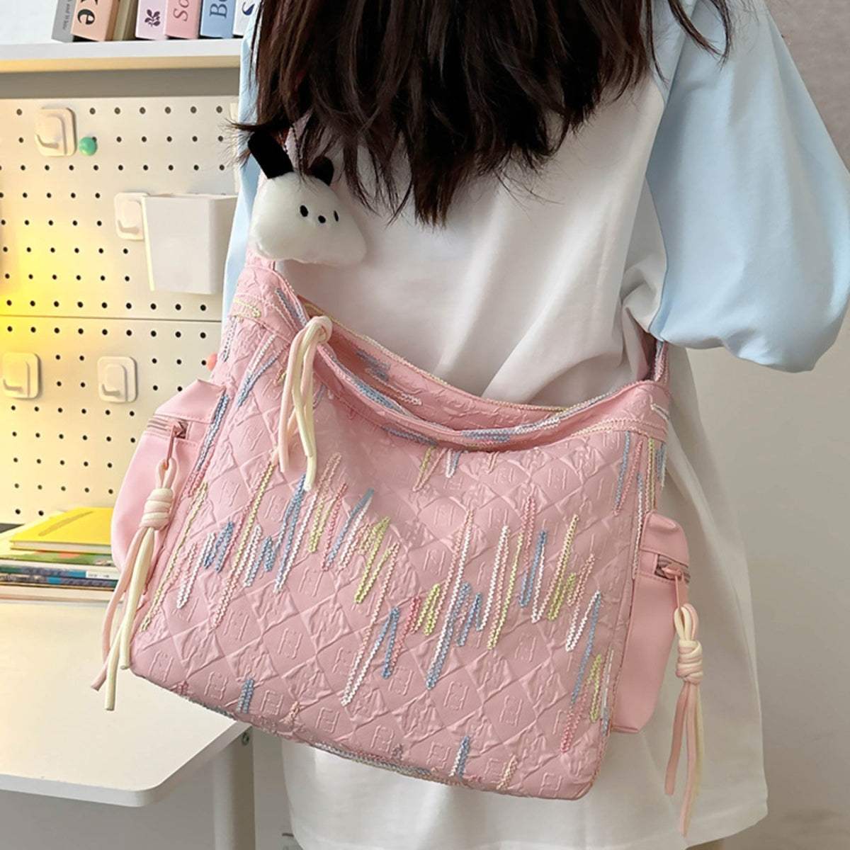 Contrast Texture Shoulder Bag - Trendsi - Flyclothing LLC