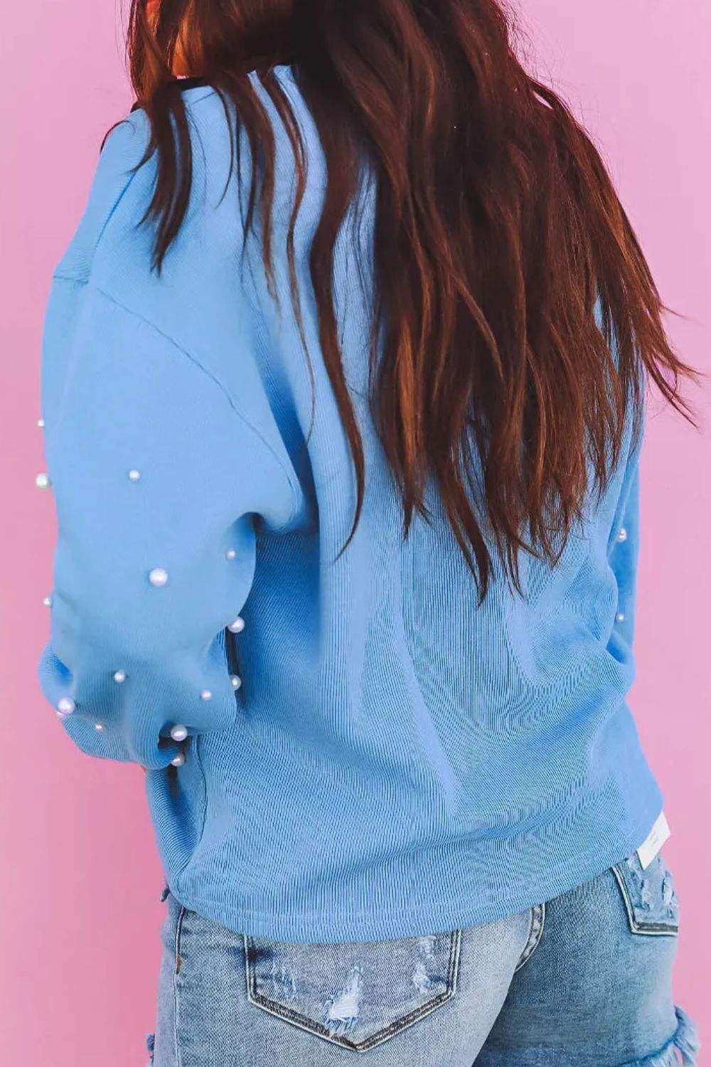 Pearl Detail Long Sleeve Sweatshirt - Trendsi - Flyclothing LLC