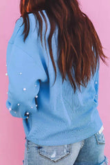 Pearl Detail Long Sleeve Sweatshirt - Trendsi - Flyclothing LLC
