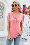 Frill Notched Short Sleeve Blouse - Trendsi - Flyclothing LLC