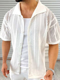 Men's Button Down Collared Neck Hollow Out Shirt - Trendsi - Flyclothing LLC