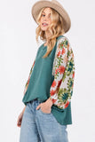 SAGE + FIG Full Size Printed Balloon Sleeve Contrast Top - Trendsi