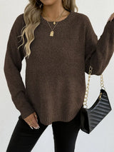 Textured Knit Relaxed Fit Round Neck Sweater - Trendsi - Flyclothing LLC